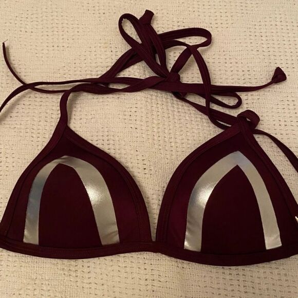 PINK blue Padded Victoria Secret Bikini string top with silver accents sz m - Picture 1 of 8